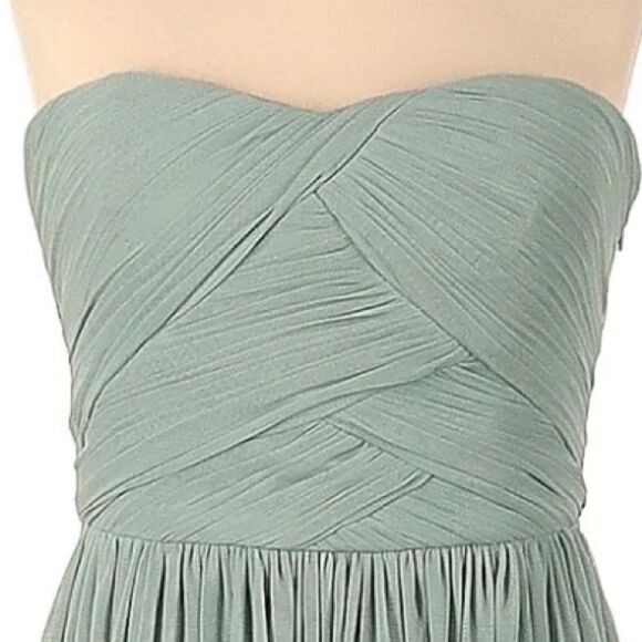 Anthro BHLDN Hitherto Sage Green Cordelia Strapless Fit and Flare Chiffon Dress - Picture 4 of 8